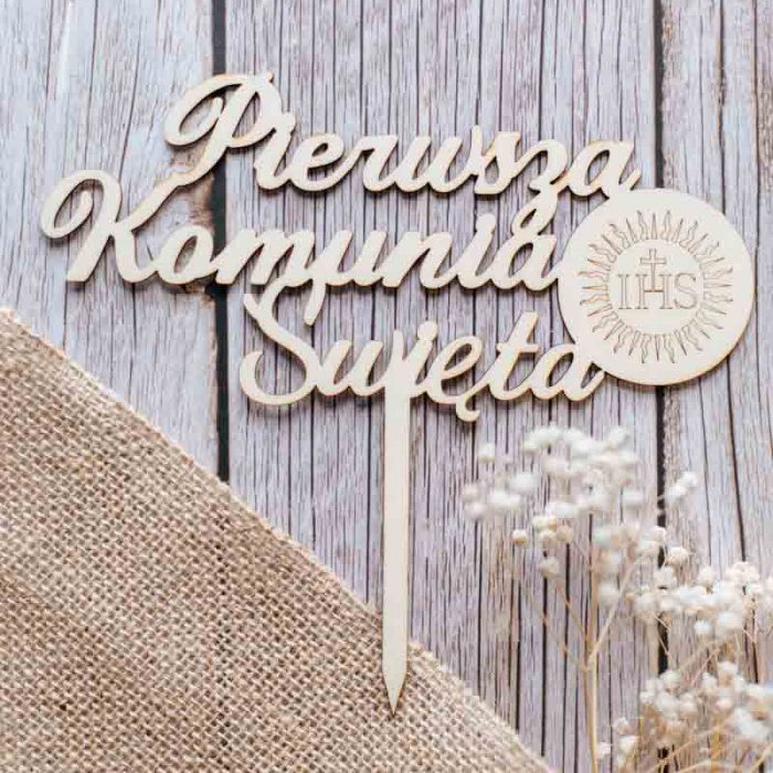 Drewniany topper na tort Pierwsza Komunia Święta