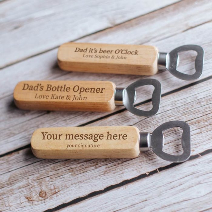Personalised bottle opener with custom engraved text