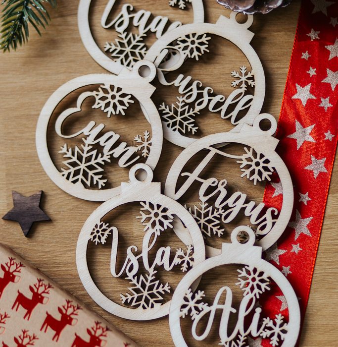 Personalised Wooden Name Bauble – Custom Laser-Cut