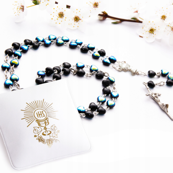 Black Heart-Shaped Pearl-Style Rosary Beads