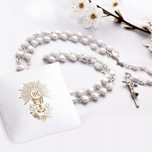 Pearl First Communion Rosary - White