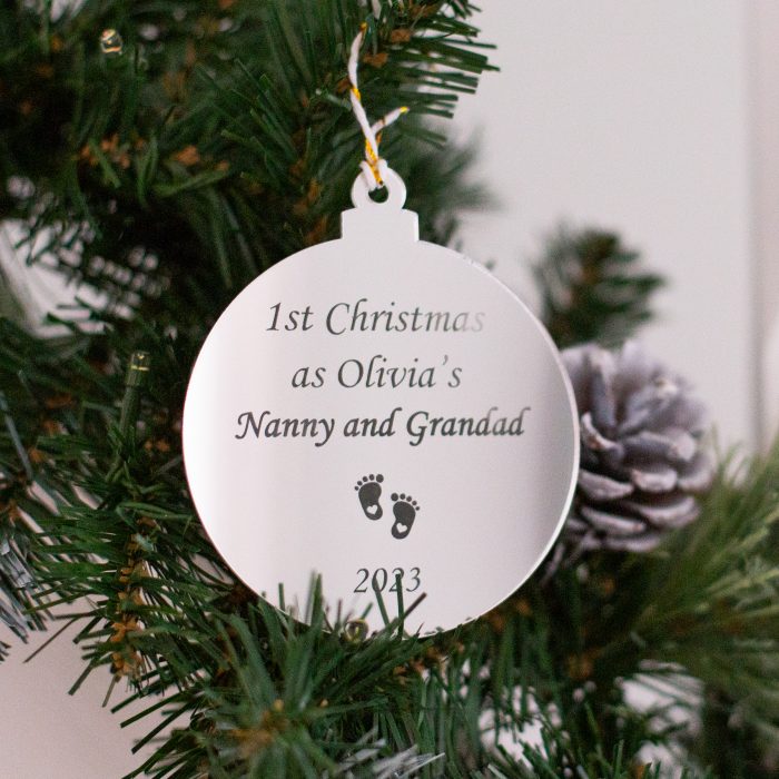 Personalised Mirror Acrylic Bauble – Custom Text and Engraved Design Gift Ornament