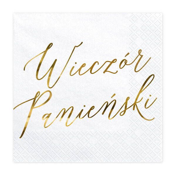Białe serwetki na wieczór panieński ze złotym napisem