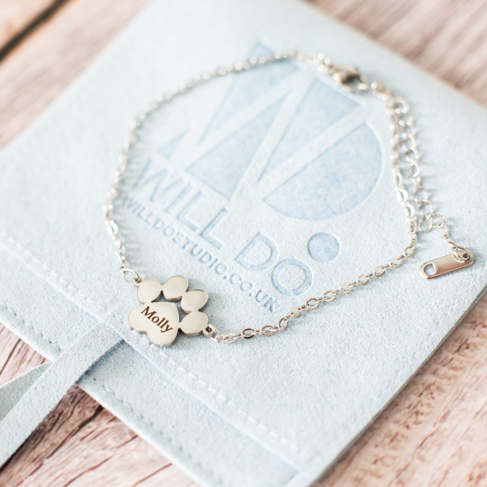 Dog Paw Personalised Engraved Jewellery Bracelet