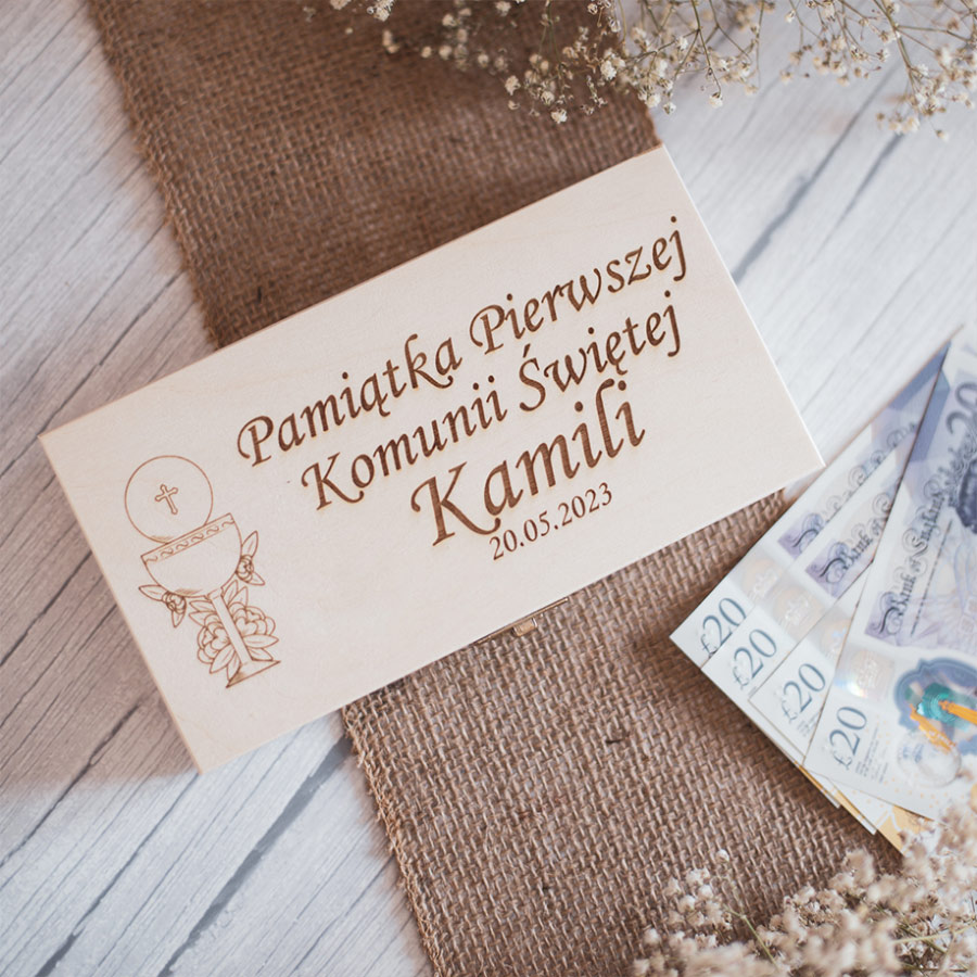 Drewniane Pudełko na pieniądze z okazji Komunii Świętej - Image 5