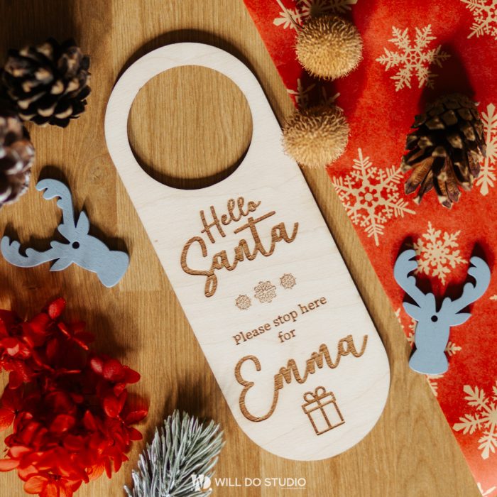 Personalised Wooden Christmas Door Hanger – “Hello Santa” with Child’s Name