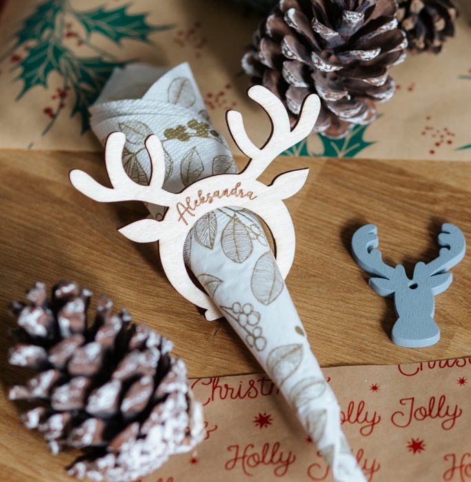 Personalised Wooden Napkin Rings – Custom Engraved Christmas Table Decorations