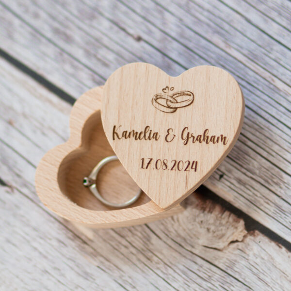 Personalised Wooden Heart Ring Box for Weddings and Engagements