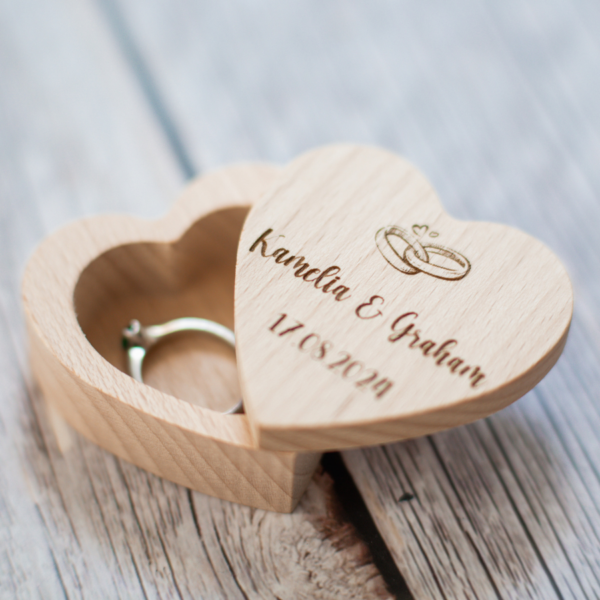 Personalised Wooden Heart Ring Box - Wedding Day