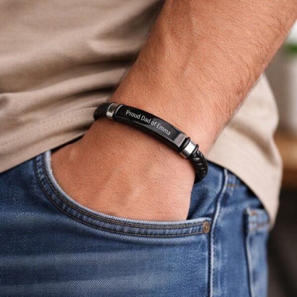 Men's Personalised Leather Bracelet - Engraved Plate