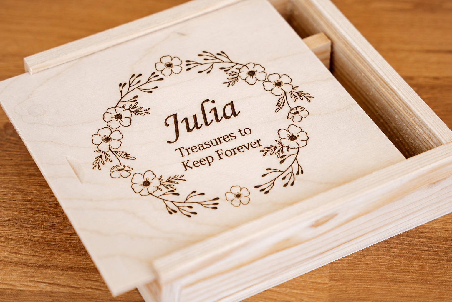 Personalised Wooden Keepsake Box with Sliding Lid - Image 3