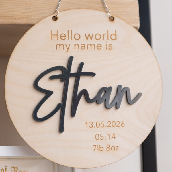 Personalised Hello World Baby Birth Details Plaque