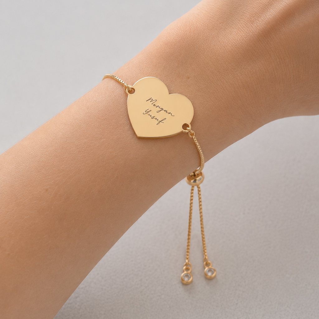 Gold Heart Bracelet with Adjustable Slider Chain - Image 2