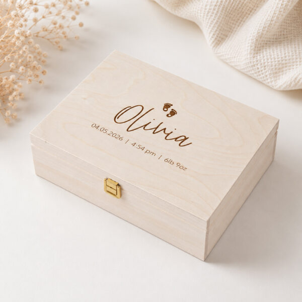 Personalised Wooden Baby Memory Box with Birth Details
