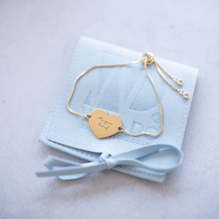 Gold Heart Bracelet with Adjustable Slider Chain