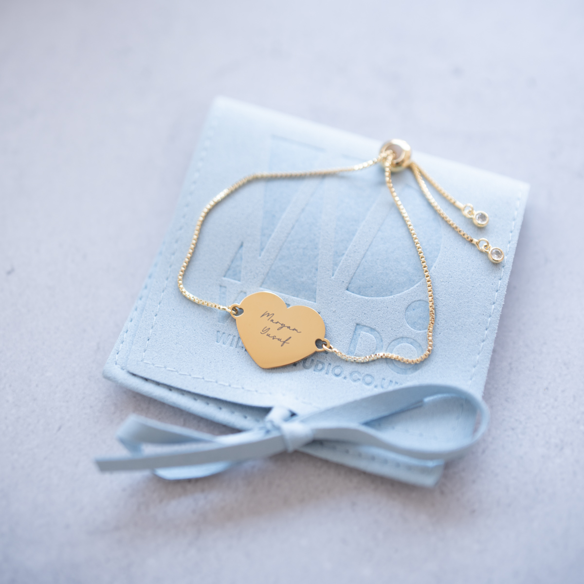 Gold Heart Bracelet with Adjustable Slider Chain