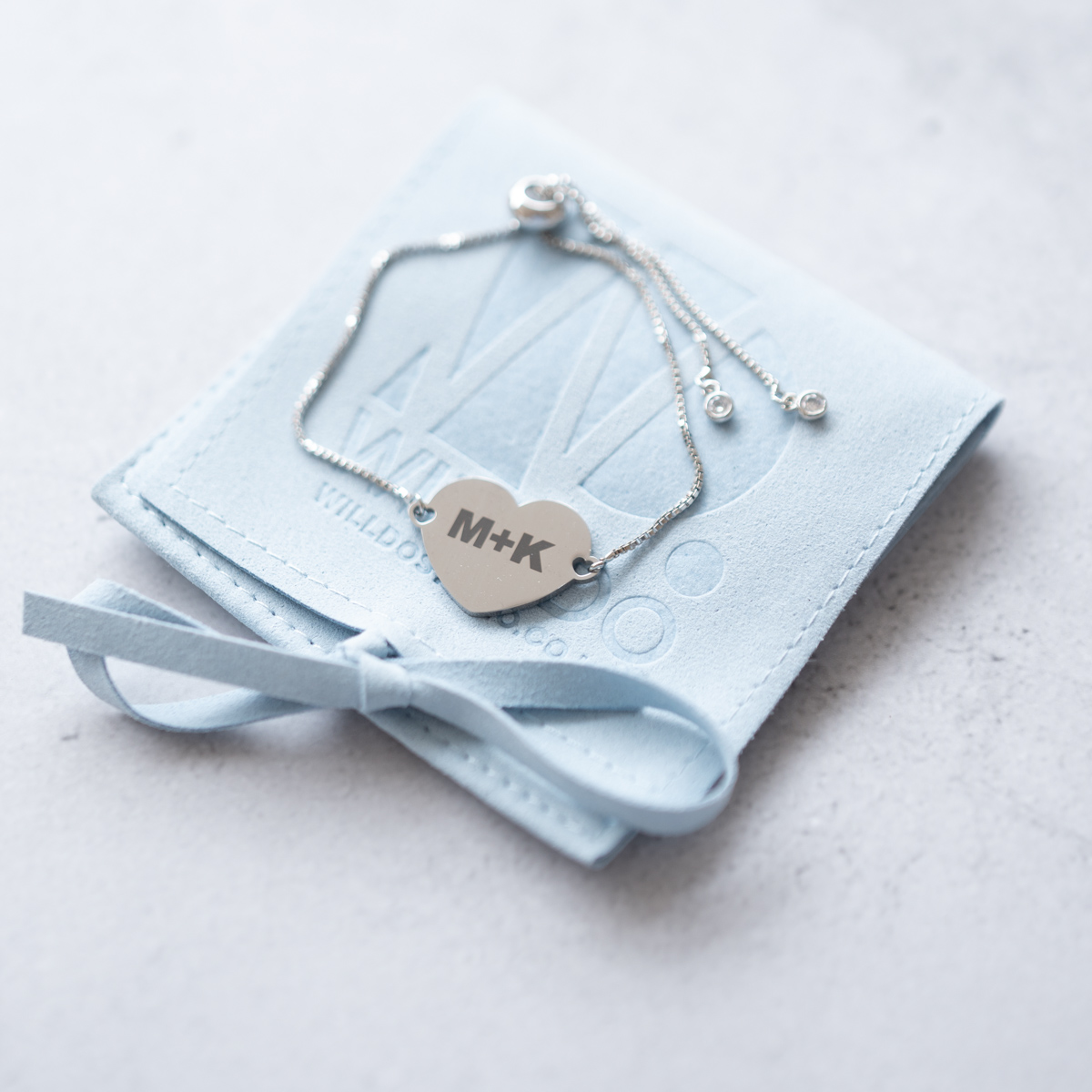 Silver Heart Bracelet with Adjustable Slider Chain