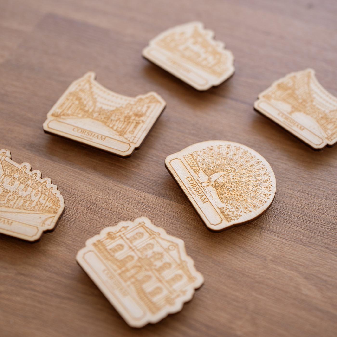Engraved wooden Trowbridge skyline keyring
