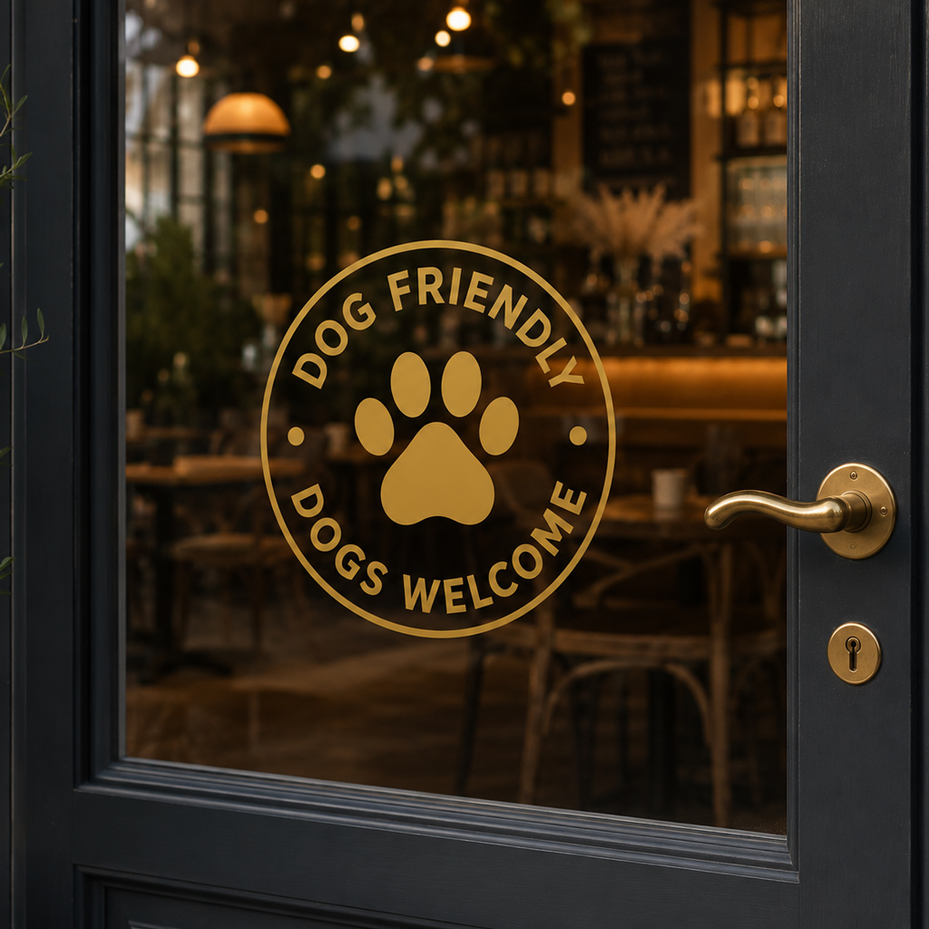 Round Dog Friendly Window Sticker - Dogs Welcome Sign for Shops and Cafes - Image 3