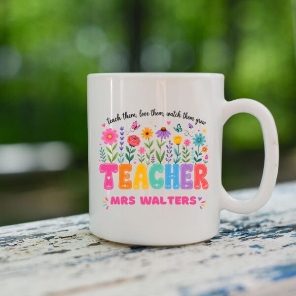 Personalised Teacher Mug - Teacher with Flowers