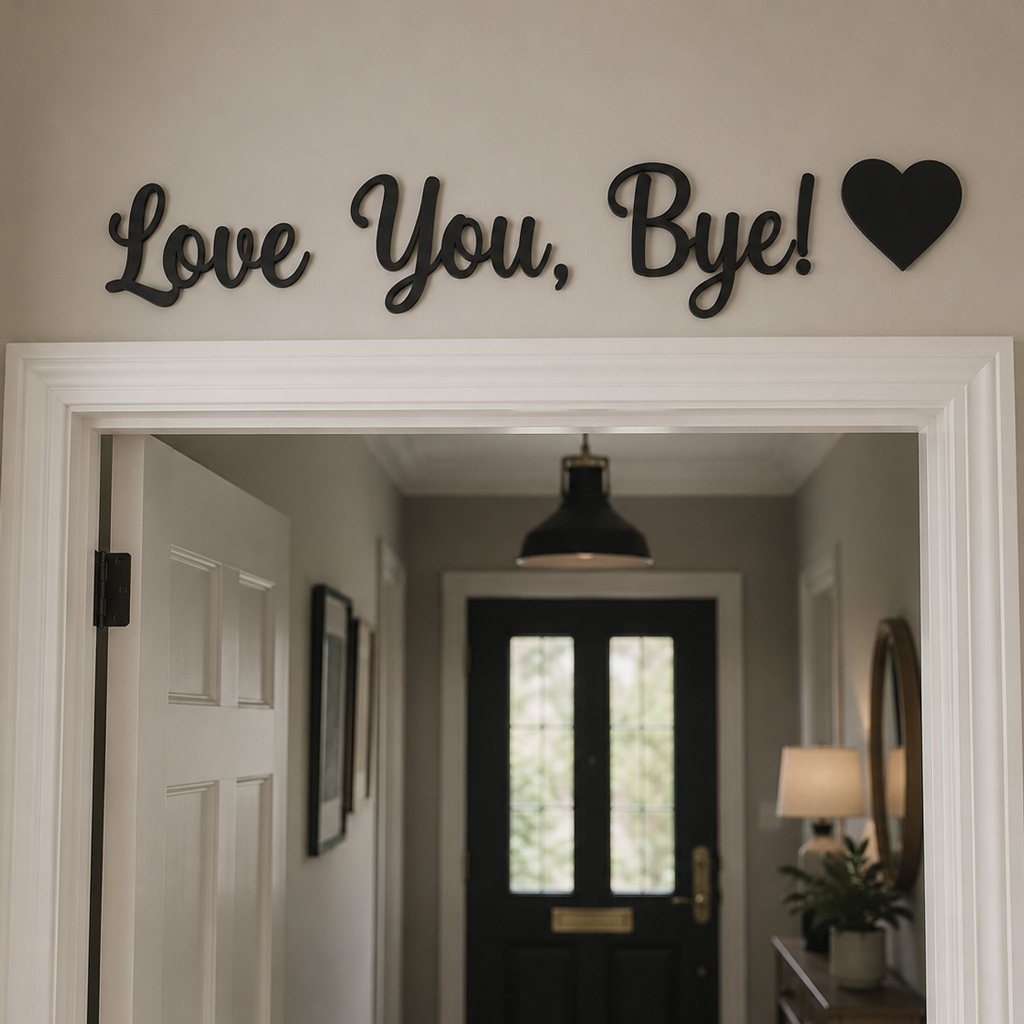 Personalised - Love You, Bye! - Door Sign with Heart - Acrylic Home Decor