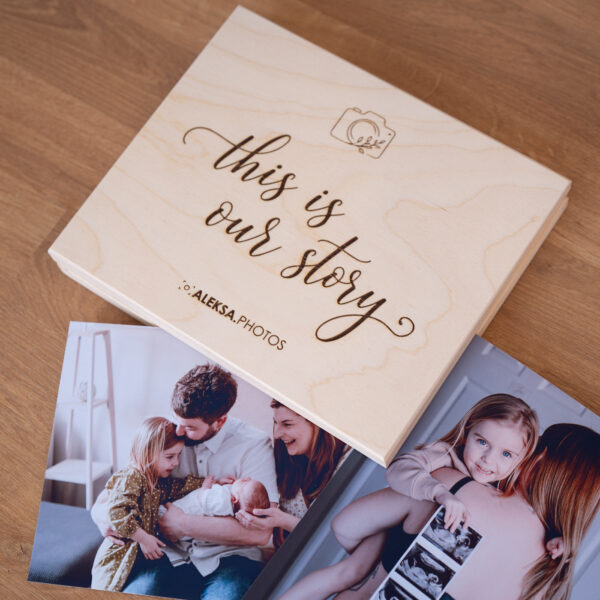 Personalised Wooden Photo Box with Handwritten-Style Engraving