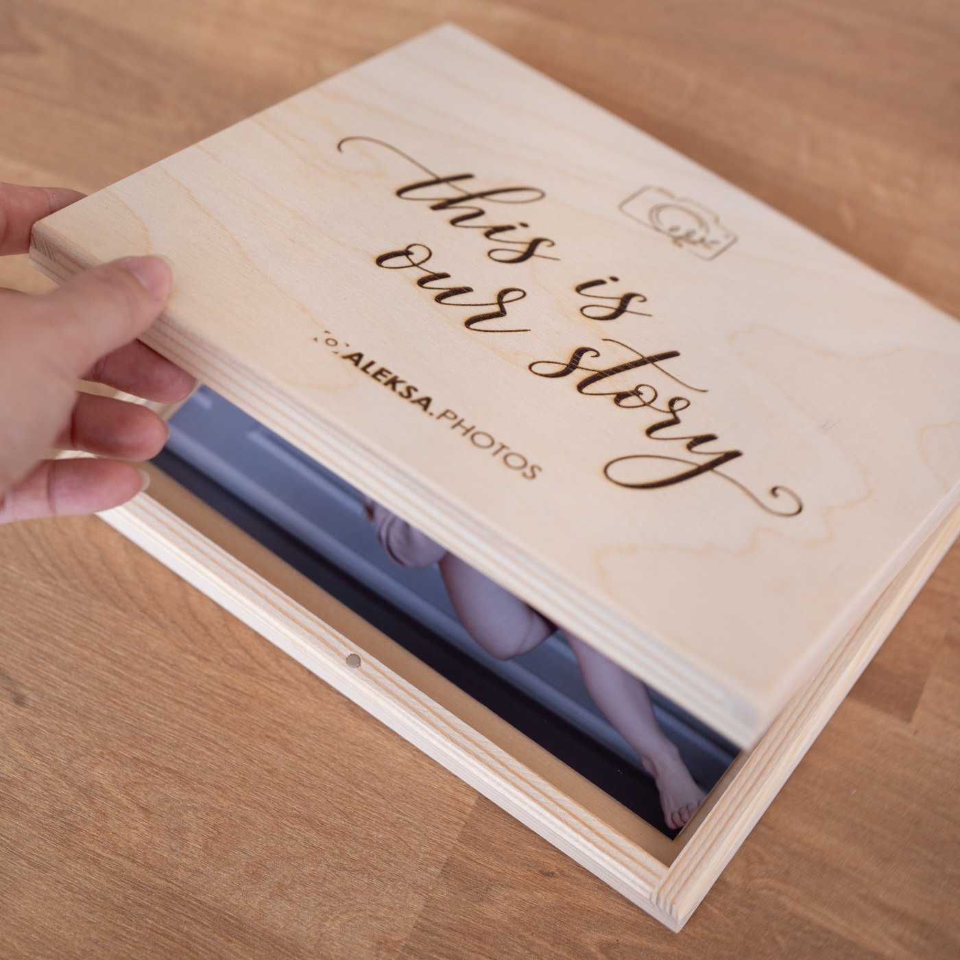Personalised Wooden Photo Box with Handwritten-Style Engraving - Image 3