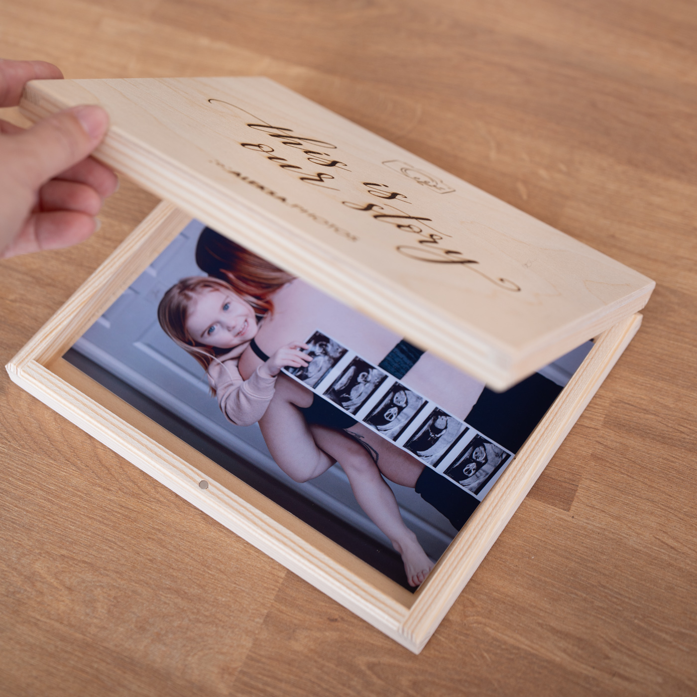 Personalised Wooden Photo Box with Handwritten-Style Engraving - Image 2