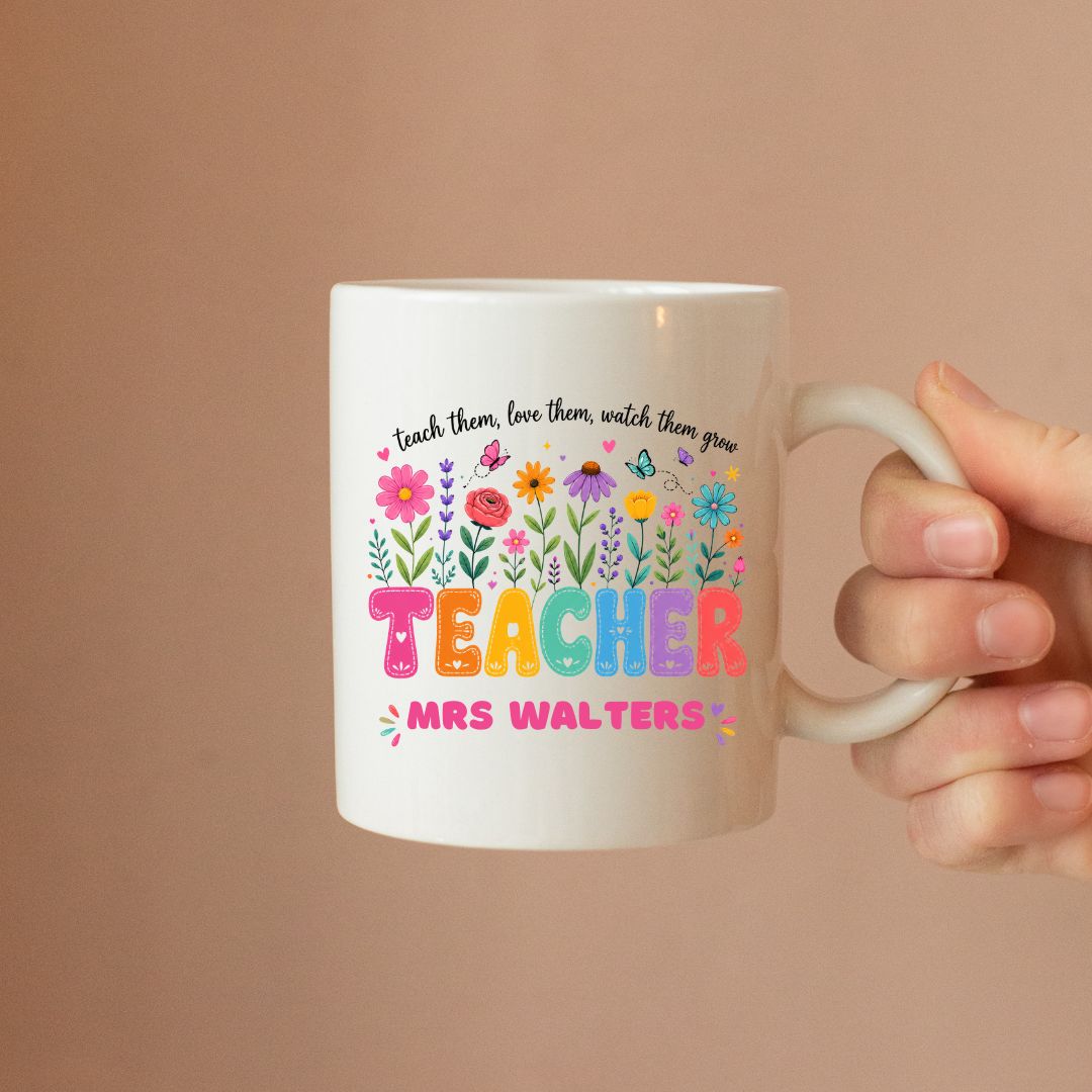 Personalised Teacher Mug - Teacher with Flowers - Image 2