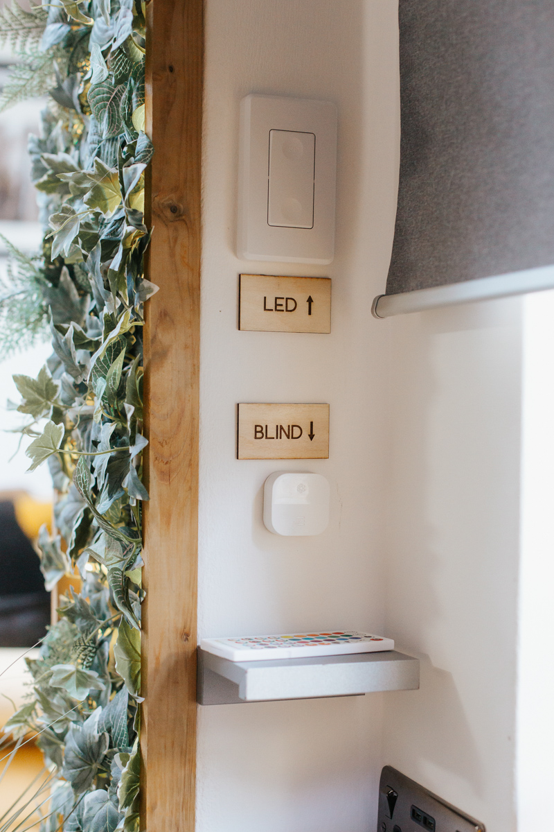 Engraved wooden light switch and blind control labels