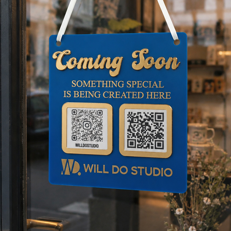 Bespoke guest information board with engraved QR codes