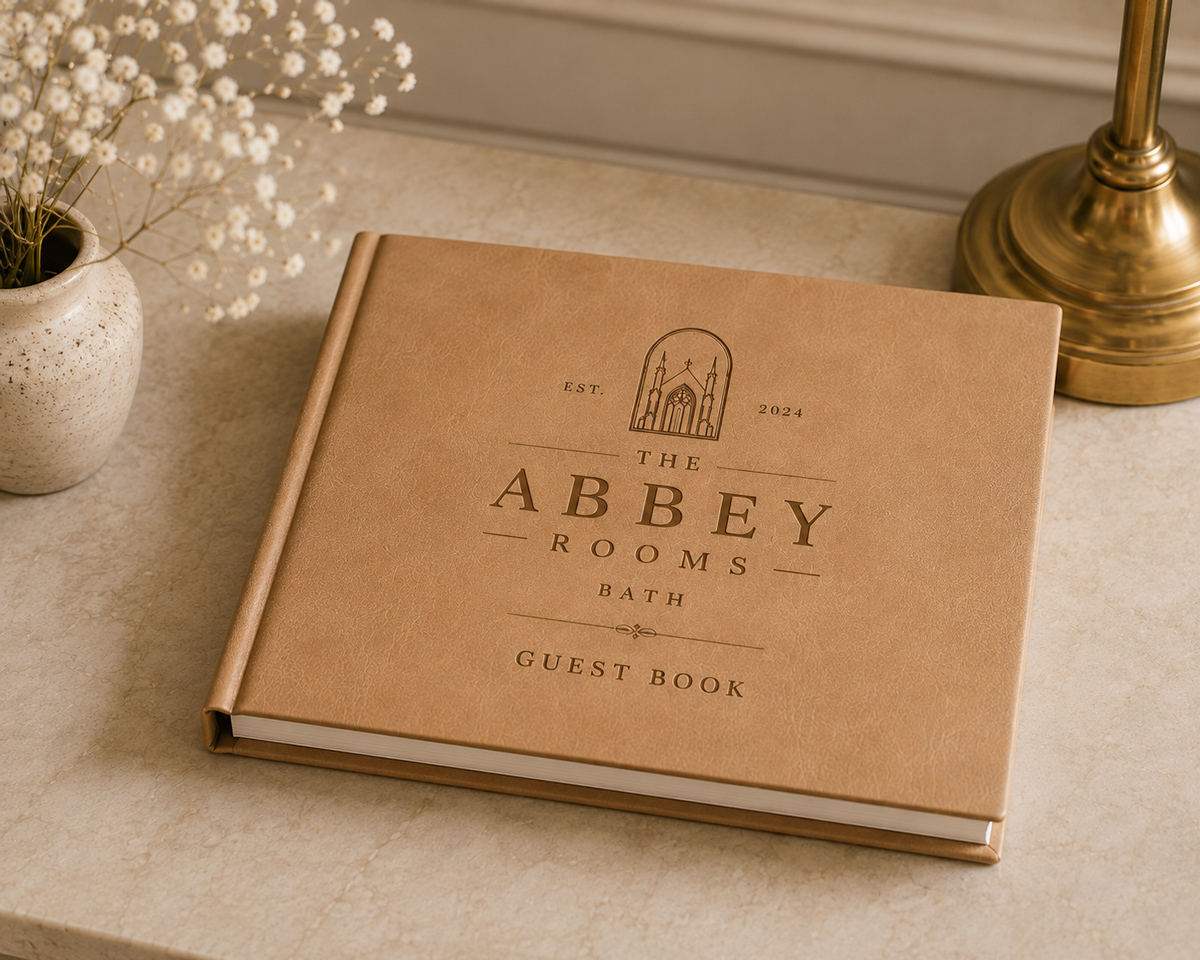 Engraved wooden guest book