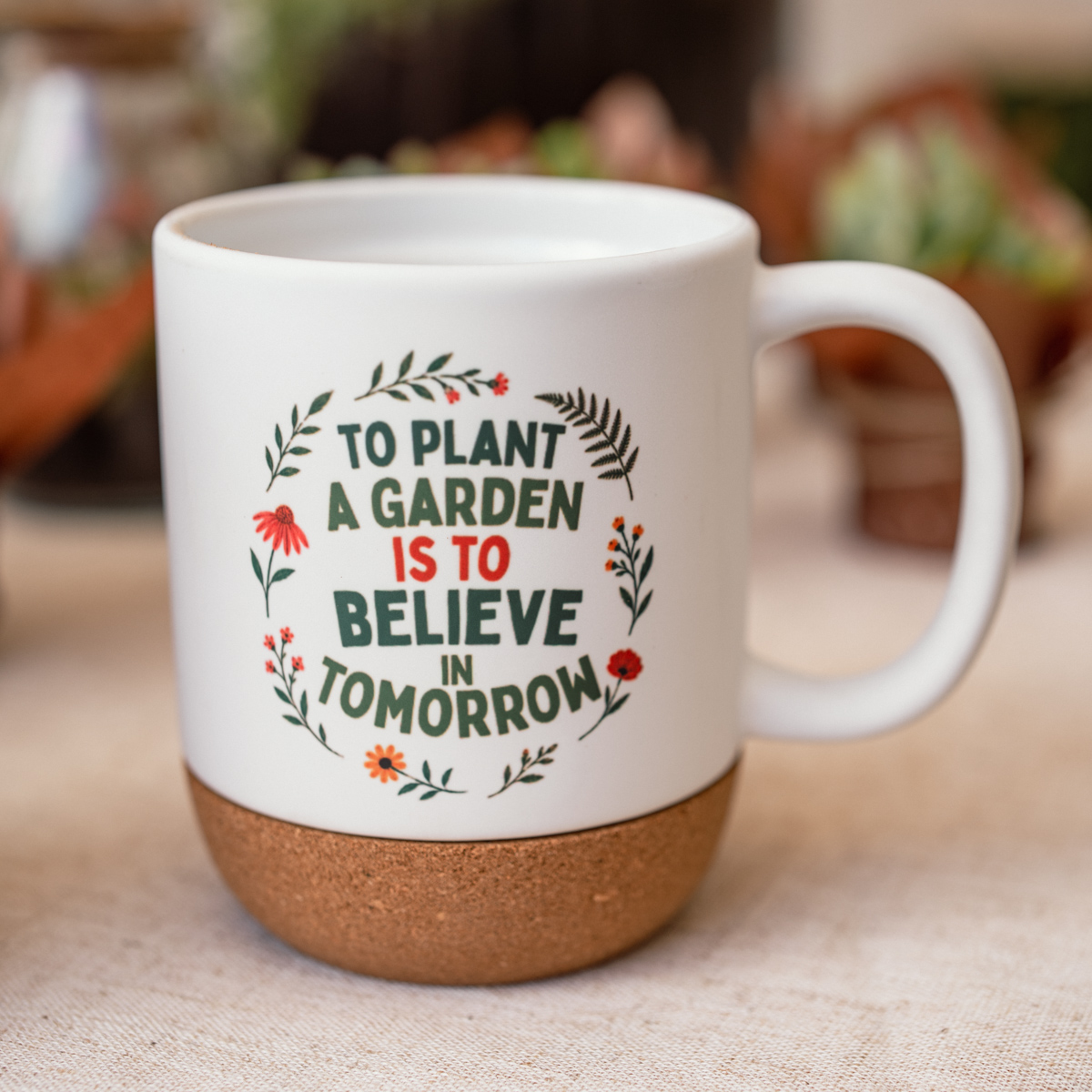 Gardening Ceramic Mug with Cork Base