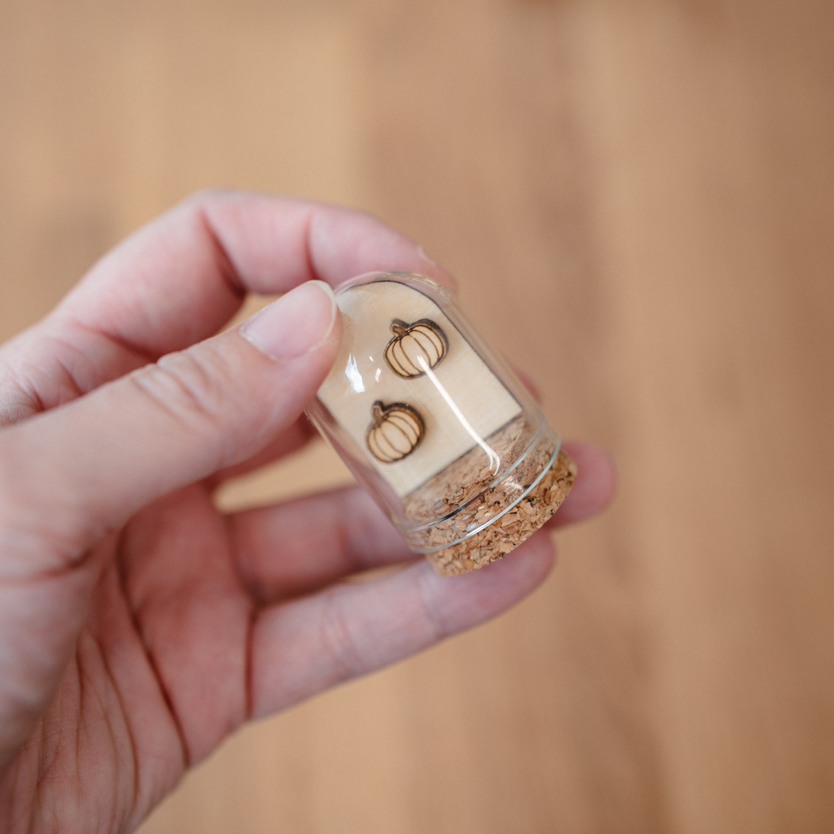 Autumn Wooden Stud Earrings in a Glass Keepsake Bottle - Image 18