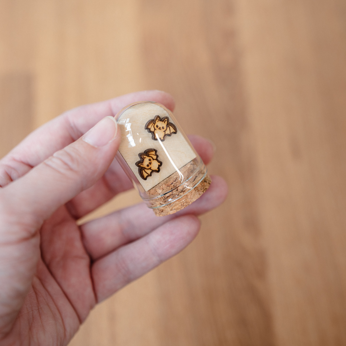 Autumn Wooden Stud Earrings in a Glass Keepsake Bottle - Image 14