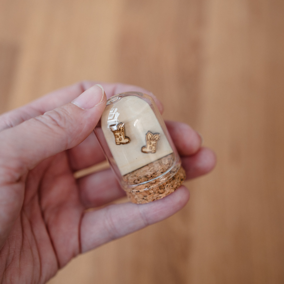 Autumn Wooden Stud Earrings in a Glass Keepsake Bottle - Image 9