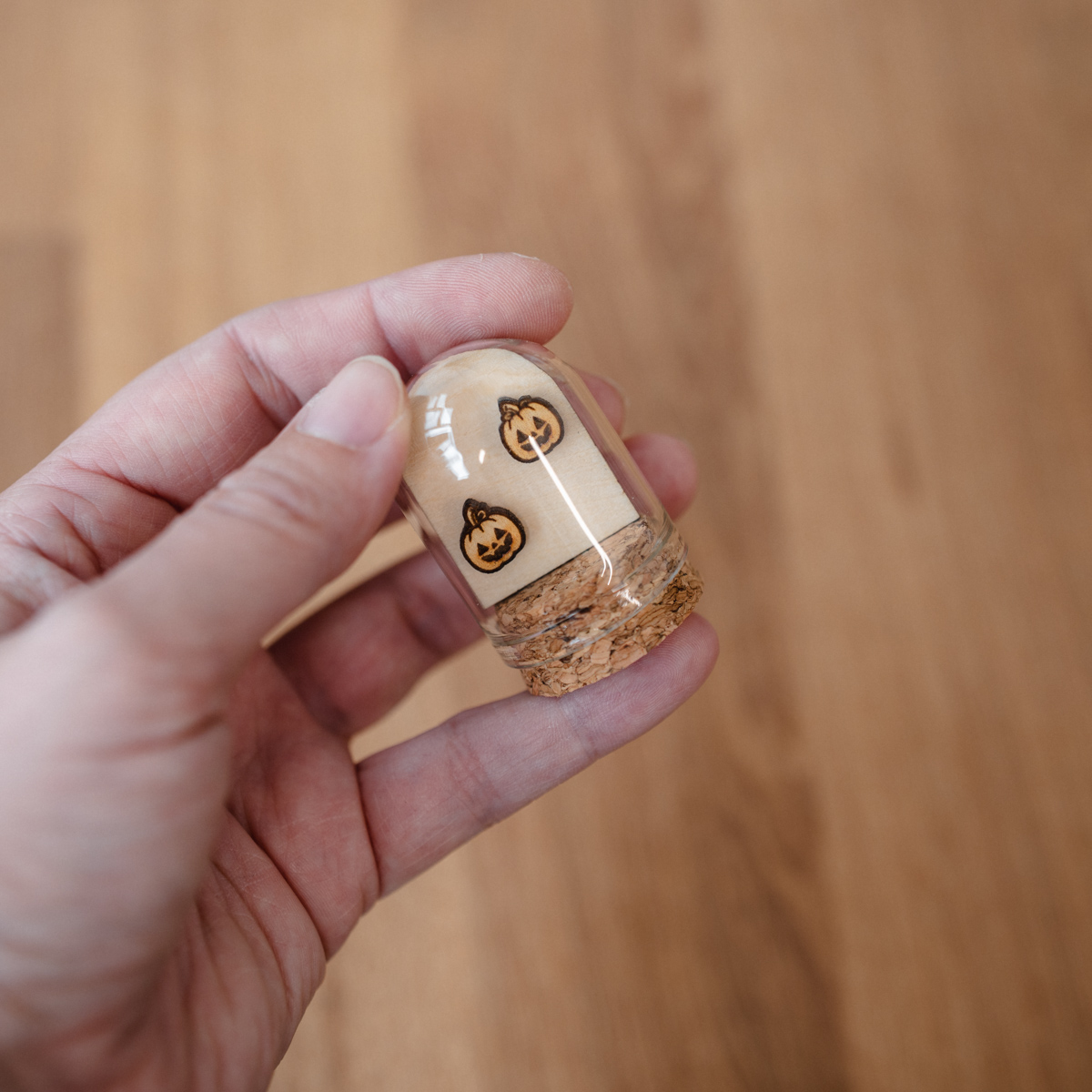 Autumn Wooden Stud Earrings in a Glass Keepsake Bottle - Image 7