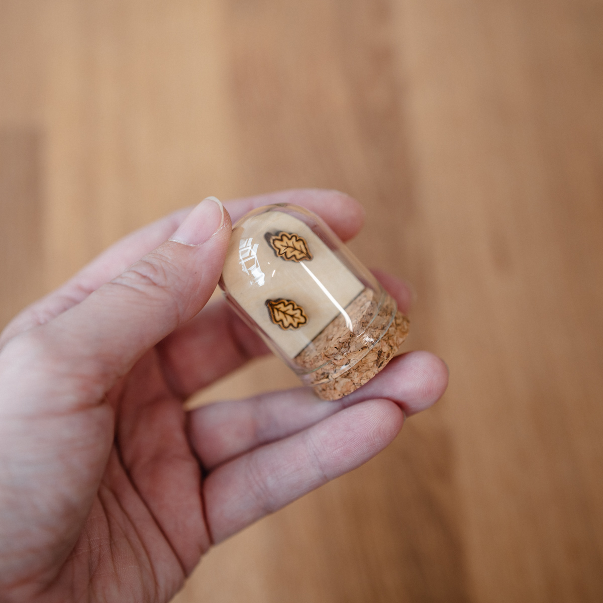 Autumn Wooden Stud Earrings in a Glass Keepsake Bottle - Image 5