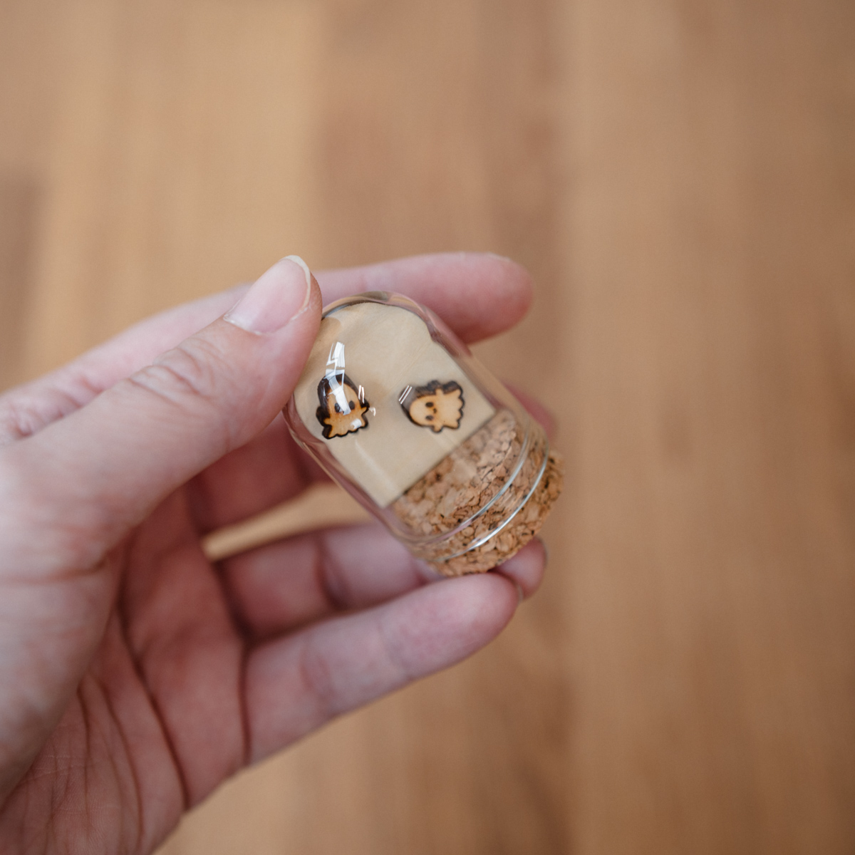 Autumn Wooden Stud Earrings in a Glass Keepsake Bottle - Image 4
