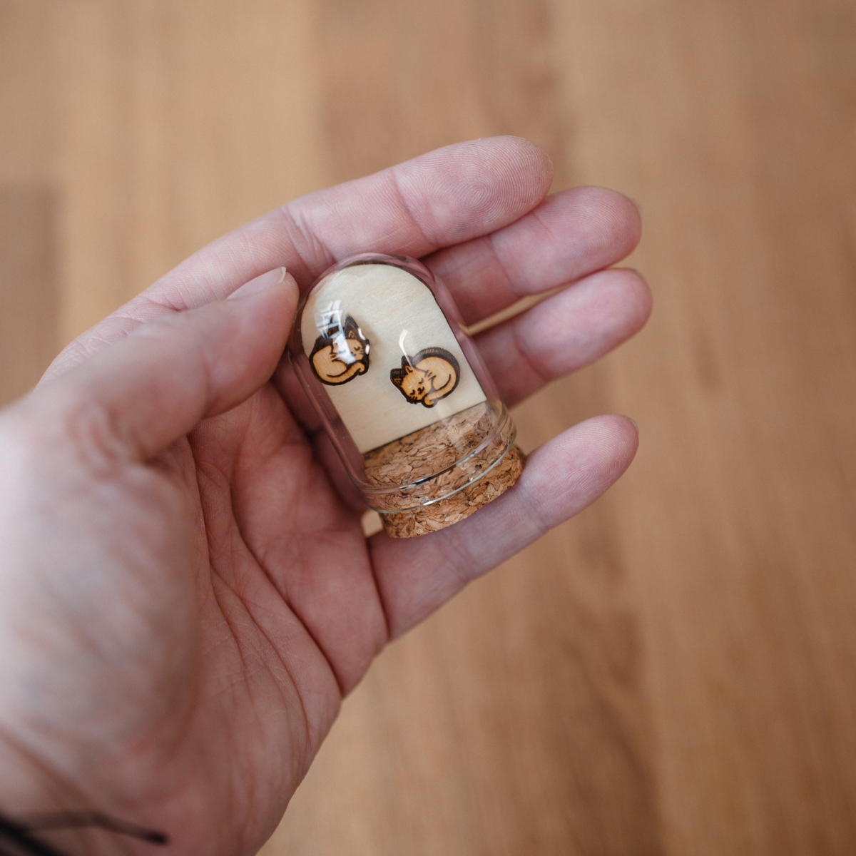 Autumn Wooden Stud Earrings in a Glass Keepsake Bottle - Image 2