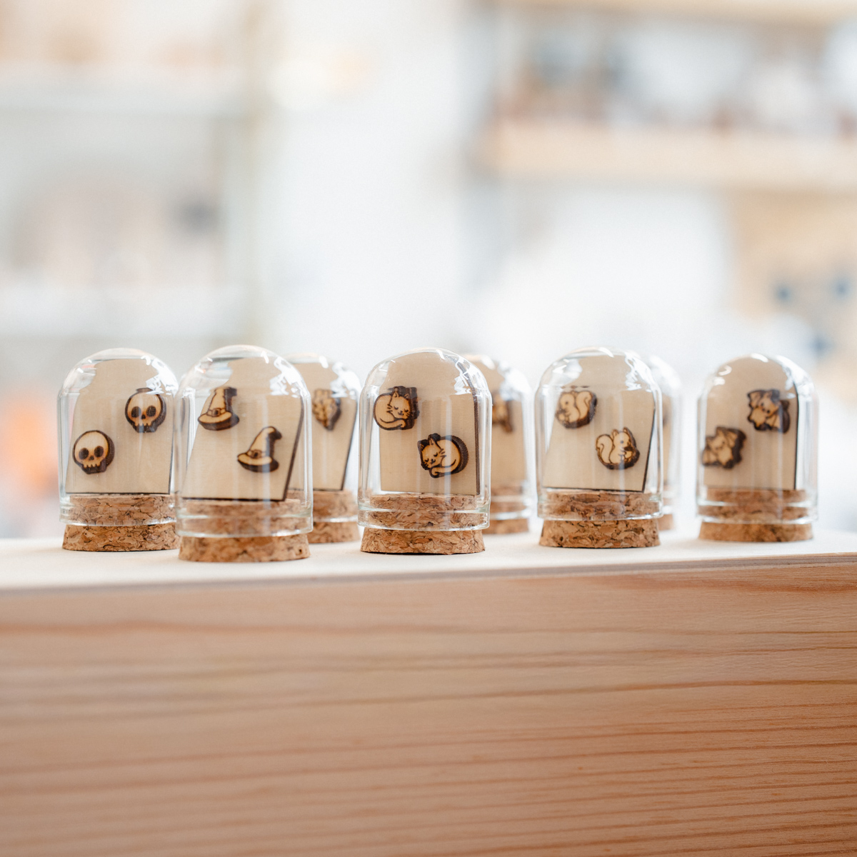 Autumn Wooden Stud Earrings in a Glass Keepsake Bottle